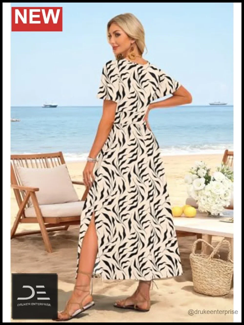 Floral V-Neck Maxi Dress with Pockets Boho Beach Vacation Summer